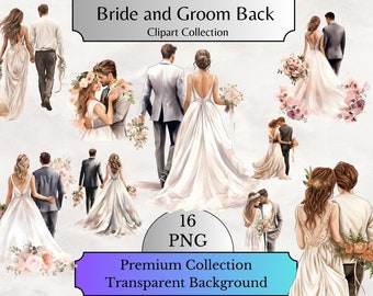 Bride and Groom Back Clipart, Wedding Day Clipart 16 PNG and JPEG, Marriage clipart, Just Married Clipart, Bride and Groom Png, Digital PNG