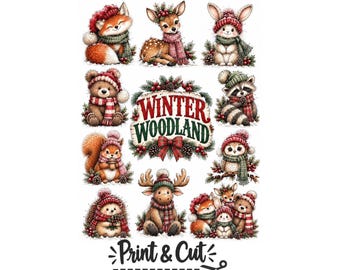 Winter Woodland Clipart Bundle | Cute Christmas Forest Animals PDF | Watercolor Holiday Graphics for Scrapbooking & Print and Cut Crafts