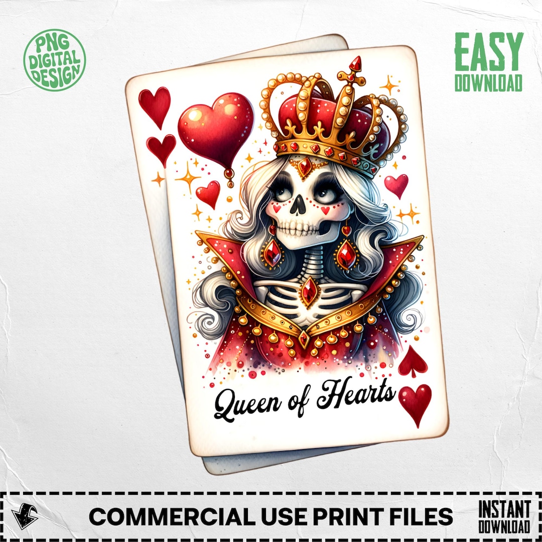 Queen of Hearts Clipart PNG, Skull Queen PNG, Playing Card Art