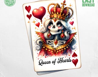 Queen of Hearts Clipart PNG, Skull Queen PNG, Playing Card Art