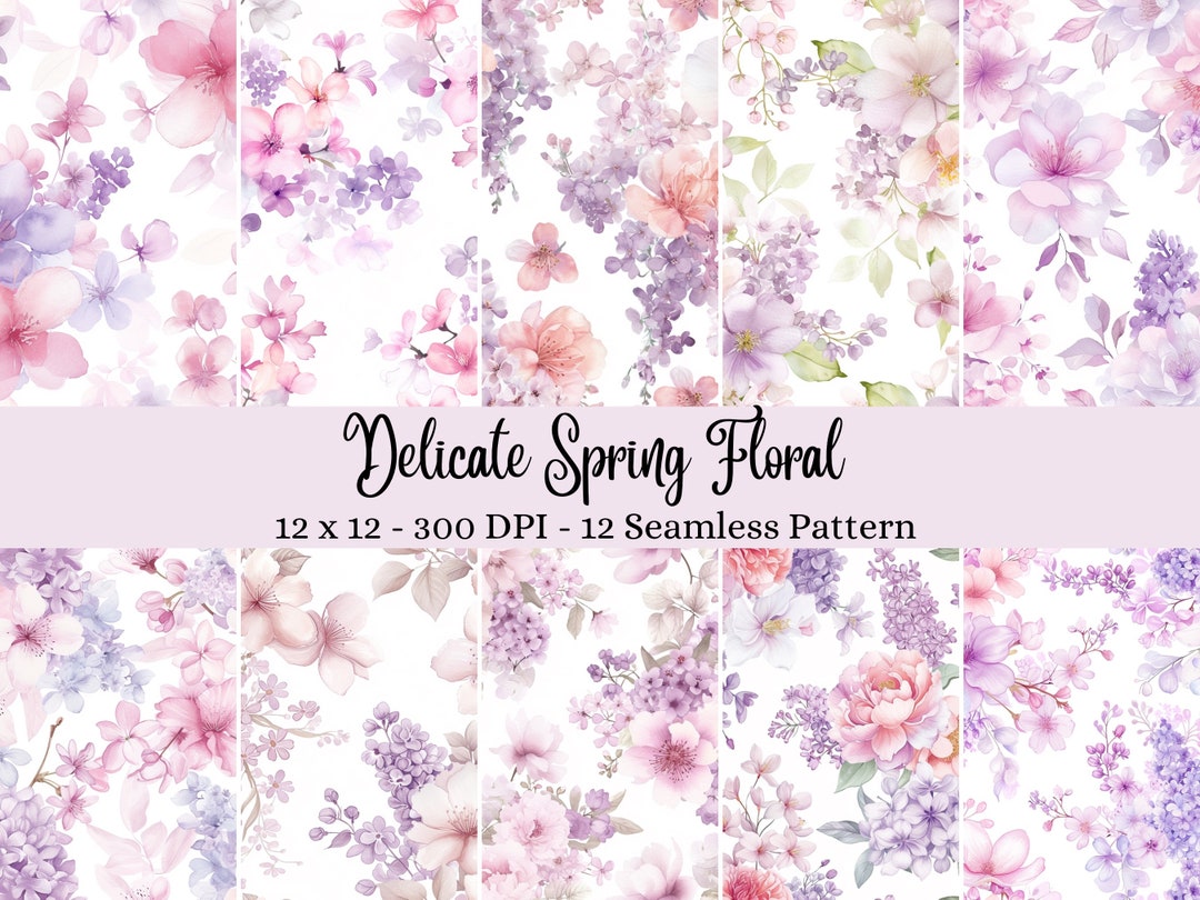 Delicate Spring Floral Digital Paper Pack, Pastel Flowers Seamless ...