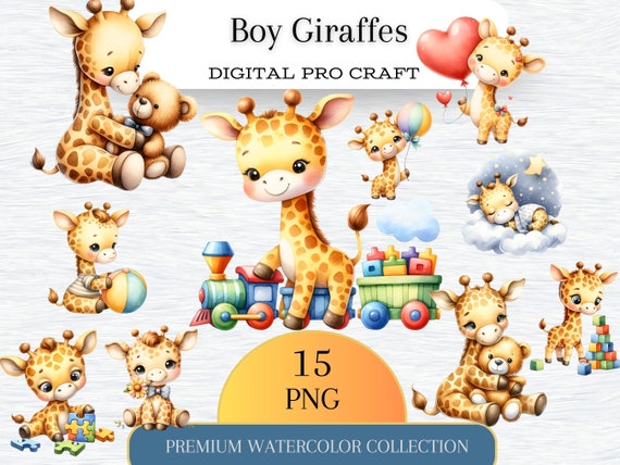 Cute Giraffe Clipart, Giraffe PNG, Baby Animal Clipart, Safari Nursery Decor, Jungle Animals, Sublimation PNG, Digital Download