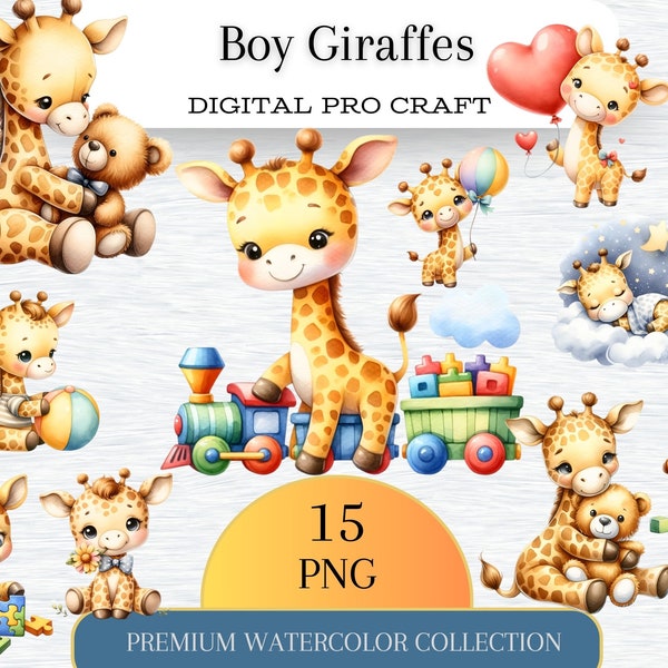 Cute Giraffe Clipart, Giraffe PNG, Baby Animal Clipart, Safari Nursery Decor, Jungle Animals, Sublimation PNG, Digital Download