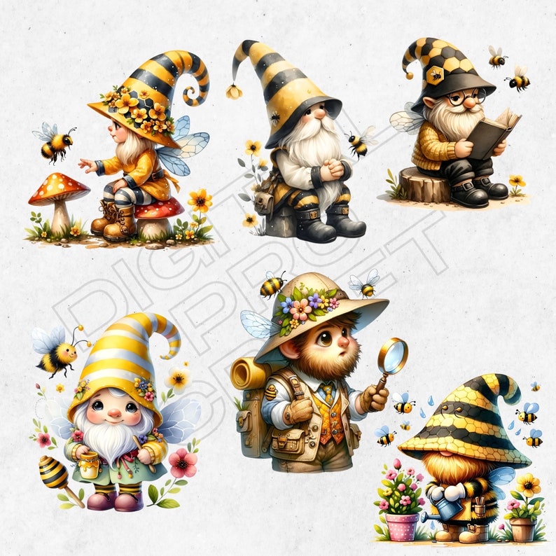 Bee Gnome Clipart Bundle, Digital Download, Spring Bee Graphics, Cute ...