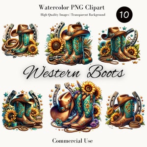 Western Cowboy Boot PNG - Hufeisen Sonnenblume Seil Clipart, rustikales Land Digital Download, Cowgirl Boot Kunst Illustration, Vintage Stil