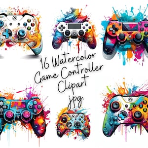 16 cliparts de contrôleur de jeu - fichiers JPG de haute qualité - téléchargement numérique - fabrication de cartes, techniques mixtes, créations numériques en papier, clipart de jeux, Gamer