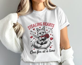 Valentine Fox PNG, Stealing Hearts Sublimation Design, Cute Fox Art, Cupid Fox Clipart, Valentines Day Gift, Digital Download for Shirts