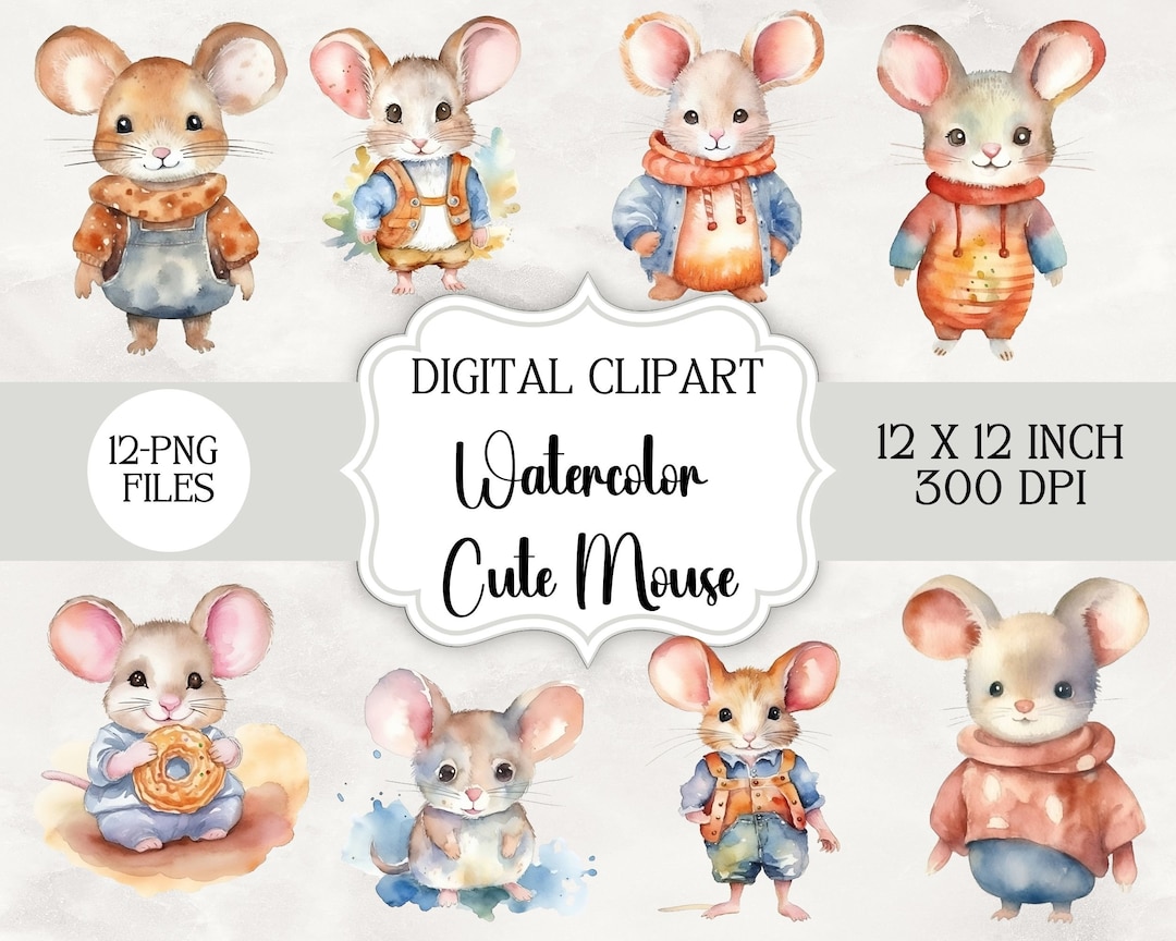 Cute Mouse Clipart, 12 High Quality Pngs, Nursery Art Card Making, Clip
