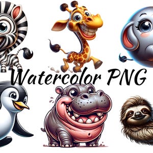Watercolor Funny Grumpy Animals Collection Clipart, PNG Funny Grumpy Safari Animals Clipart, Cartoon Pet Prints Bundle, Commercial Use