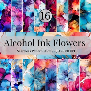 Alcohol Ink Flowers Seamless Patterns - Floral Ink Digital Paper - 16 Designs - 12x12in - Commercial Use - Alcohol Ink Flowers Patterns