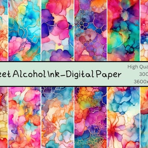 Słodki papier cyfrowy z tuszem alkoholowym, opakowanie 2, Clipart z tuszem alkoholowym, Tło akwarelowe, Akwarela, Kolorowa ilustracja, Pobieranie cyfrowe