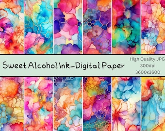 Sweet Alcohol Ink Digital Paper, pack 2 , Alcohol Ink Clipart, Watercolor Background, Watercolor, Colorful Illustration, Digital Download