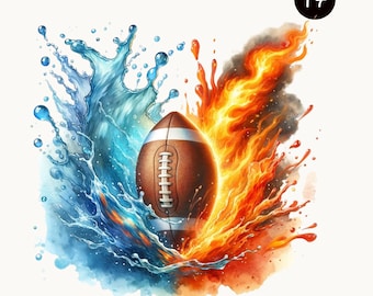 Watercolor Football splash Fire and Water Collision Art, Digital PNG,Sports Clipart, Instant Download, Commercial Use, Creative Design Asset