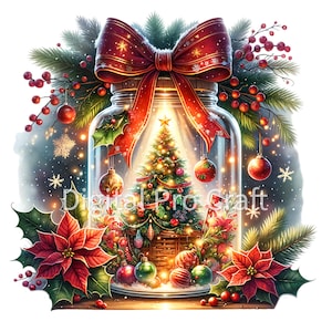 Weihnachtsbaum im Glas Clipart, Winter-Poinsettia digitaler Download, Urlaub PNG, festliches Design, Scrapbooking, Kartenherstellung