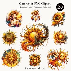Watercolor Litha Clipart: Summer Solstice PNG Set (Digital Download)