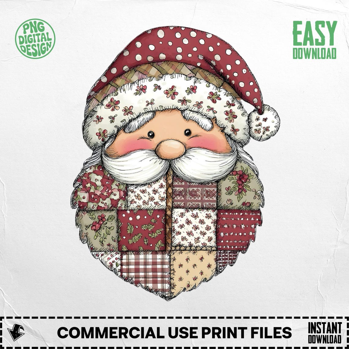 Quilted Santa Clipart Png, Christmas Santa Graphic, Holiday Santa ...