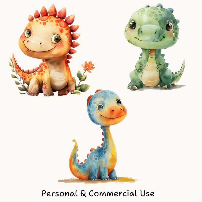 Baby Dinosaur Watercolor PNG Clipart Set, Cute Dinosaur Digital ...