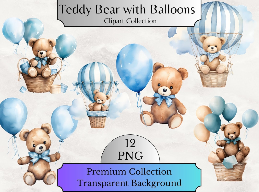 Watercolor Teddy Bear Clipart Bundle, Baby Boy Clipart, Baby Shower ...