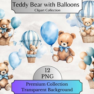 Pacchetto di clipart di orsacchiotti ad acquerello, clipart di neonati, baby shower, design per cameretta dei bambini, carino - PNG, sfondo trasparente, uso commerciale