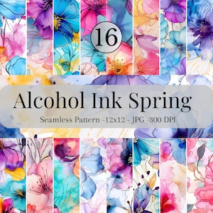 Frühlings-Alkohol Tinte Blumen Muster - Florale Tinte Digitales Papier-16 Designs - 30,5 x 30 cm-Kommerzielle Nutzung-Alkohol Tinte Blumen Muster