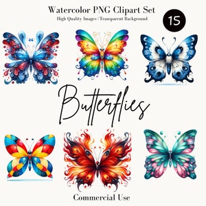Aquarell bunte Schmetterlingssammlung Clipart - 15 PNG mystische Schmetterlingsillustrationen für kommerzielle Nutzung, digitaler Download