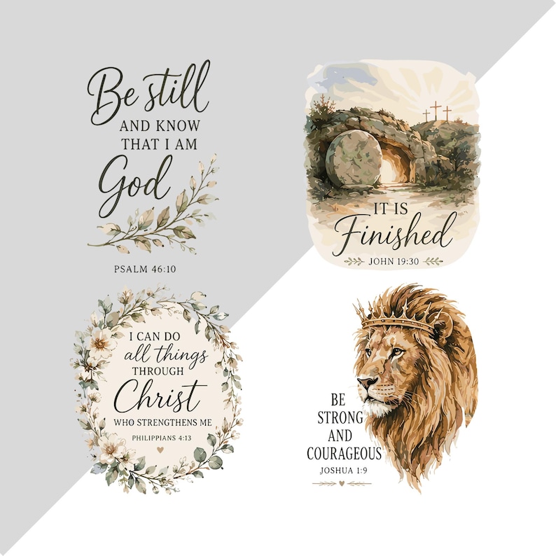 Zestaw clipartów o tematyce religijnej, werset biblijny w formacie PNG, grafika akwarelowa chrześcijańska, clipart wielkanocnego krzyża, religijne wzory sublimacji, zestaw 10 sztuk zdjęcie 3
