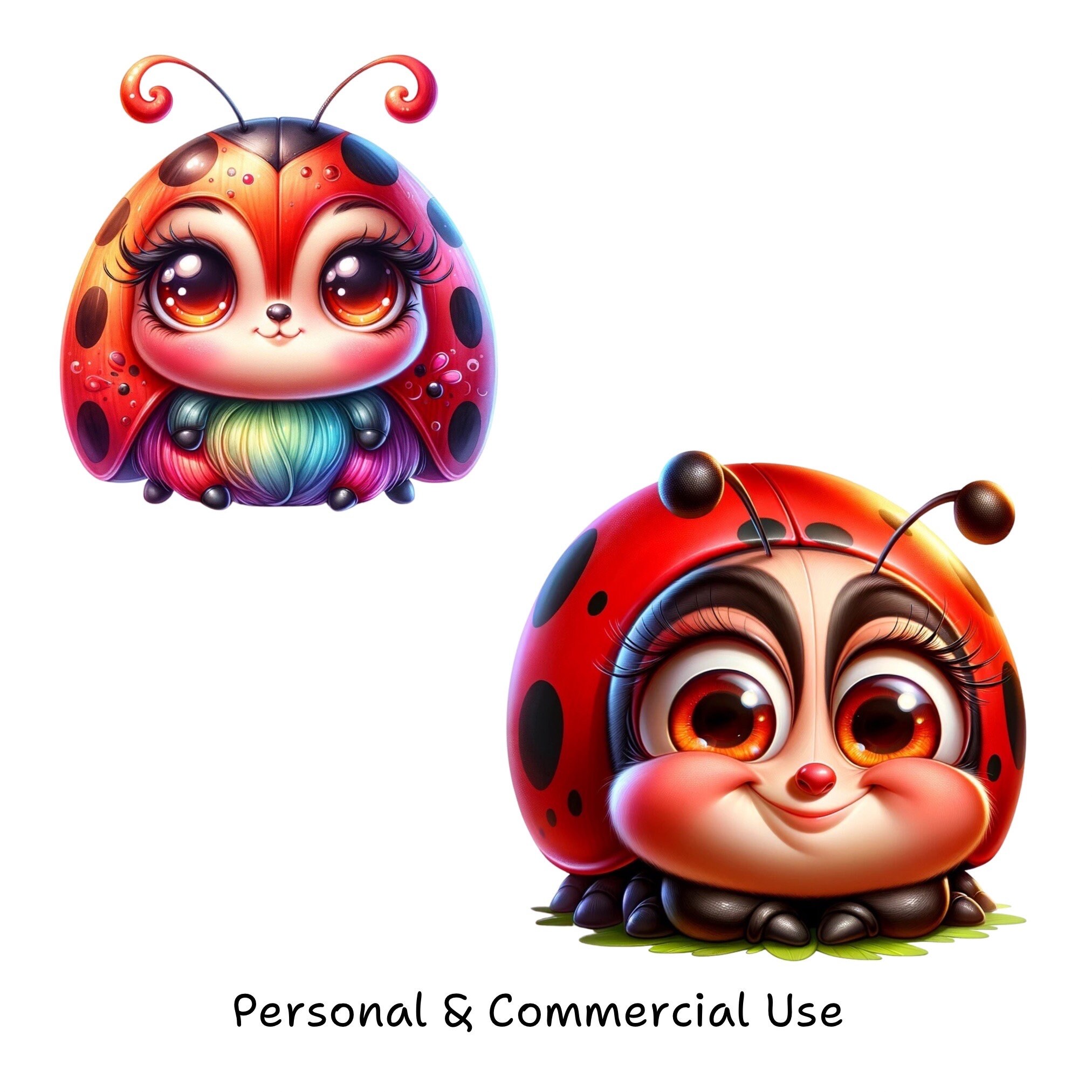 Cute Ladybug Clipart, Digital Download, Cartoon Bug PNG, Commercial Use ...