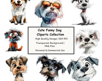 Cute And Funny Dog PNG Clipart Bundle | High Quality 300DPI Images | Commercial Use | Digital Download | Junk Journal | Paper Craft