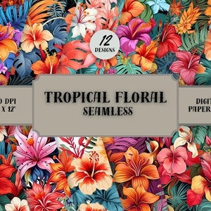 Tropical Flowers - Flower Seamless Patterns - 12 Vibrant Designs - 12x12in - Commercial Use - Ideal for Flower Sublimation Printing