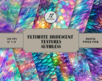 Ultimate Iridescent Textures - seamless digital paper metallic textures with pastel rainbow holographic glitter and foil