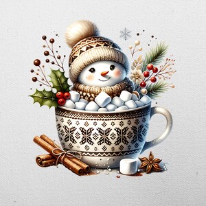 Vibrações de Natal PNG, Download Digital de Boneco de Neve, Natal Aconchegante JPG, Chocolate Quente PNG, Gráfico de Férias, Clipart de Inverno, Design Sazonal