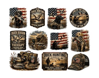 Duck Hunting Clipart PNG Bundle | Hunting Dog & Mallard Designs | Patriotic American Flag Hunter Sublimation | Lab Duck Season Graphics