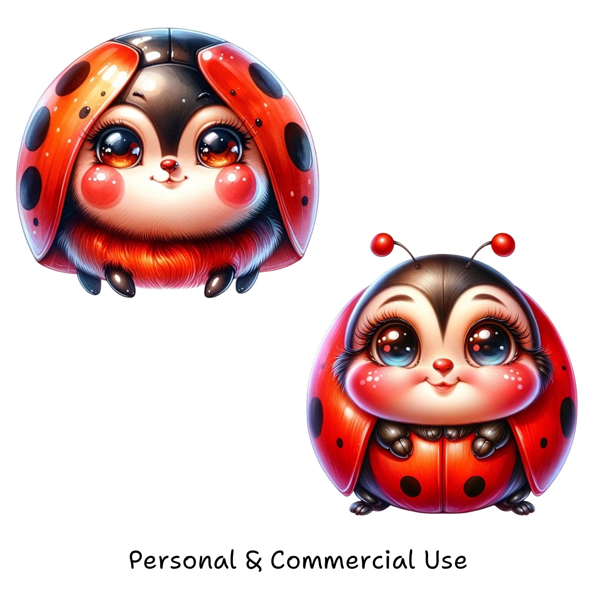 Cute Ladybug Clipart, Digital Download, Cartoon Bug PNG, Commercial Use ...