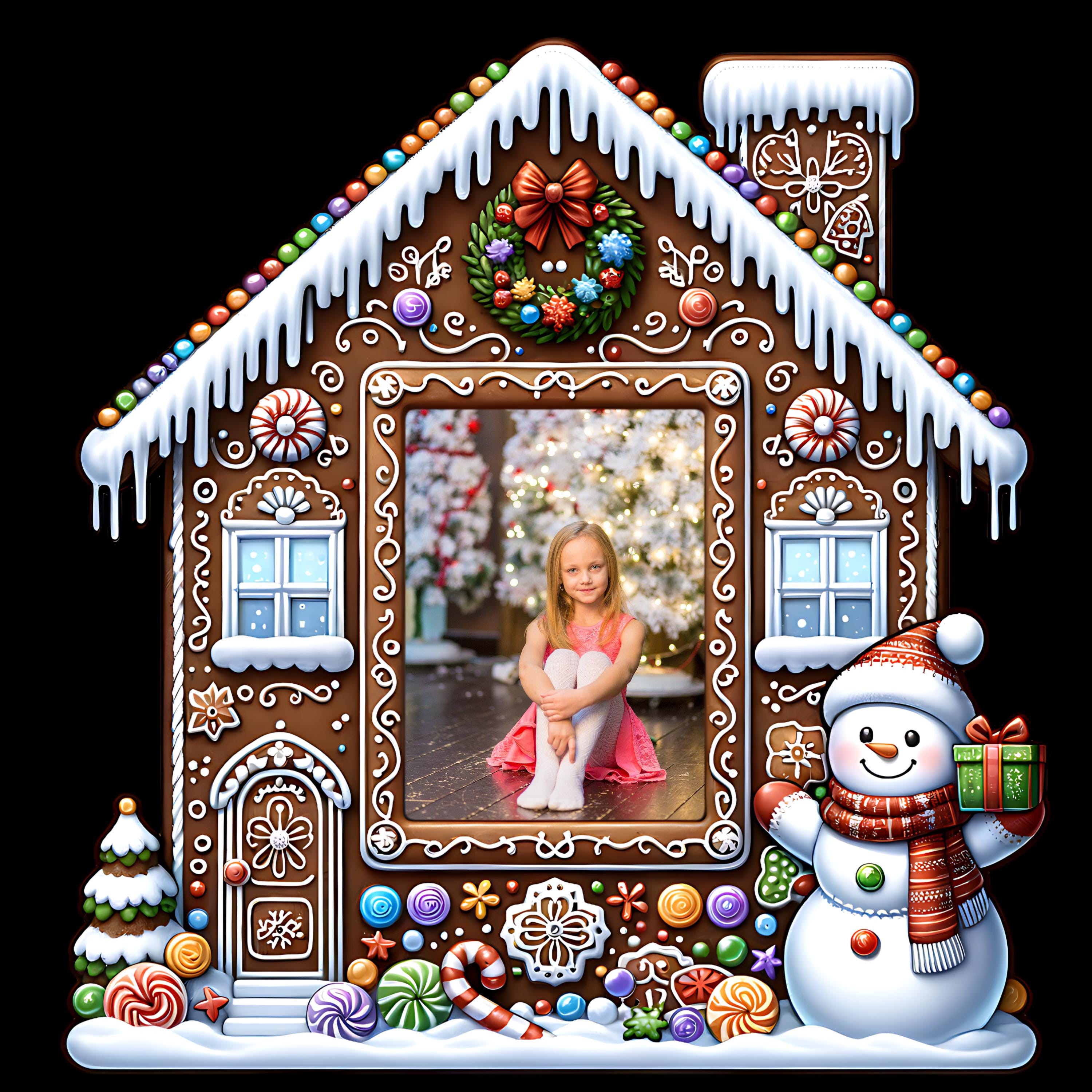 Whimsical Gingerbread House Picture Frame Clipart for Holiday Crafts ...