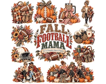 Paquete de imágenes prediseñadas de otoño para mamás aficionadas al fútbol americano / PNG de sublimación de calabaza con leopardo / Gráficos para el día del partido / Descarga digital para mamás deportistas de otoño