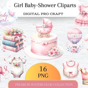 Girl Babyshower clipart bundel, It's a girl png-bestanden, Pink babyshower png, gender reveal party png, transparante achtergrond, commercieel gebruik