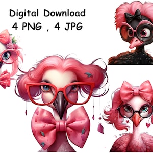 Lustiger Flamingo PNG, süße Flamingo Sublimation, Flamingo mit Sonnenbrille, kommerzielle Nutzung, Vögel PNG Digitaler Download Flamingo Clipart PNG