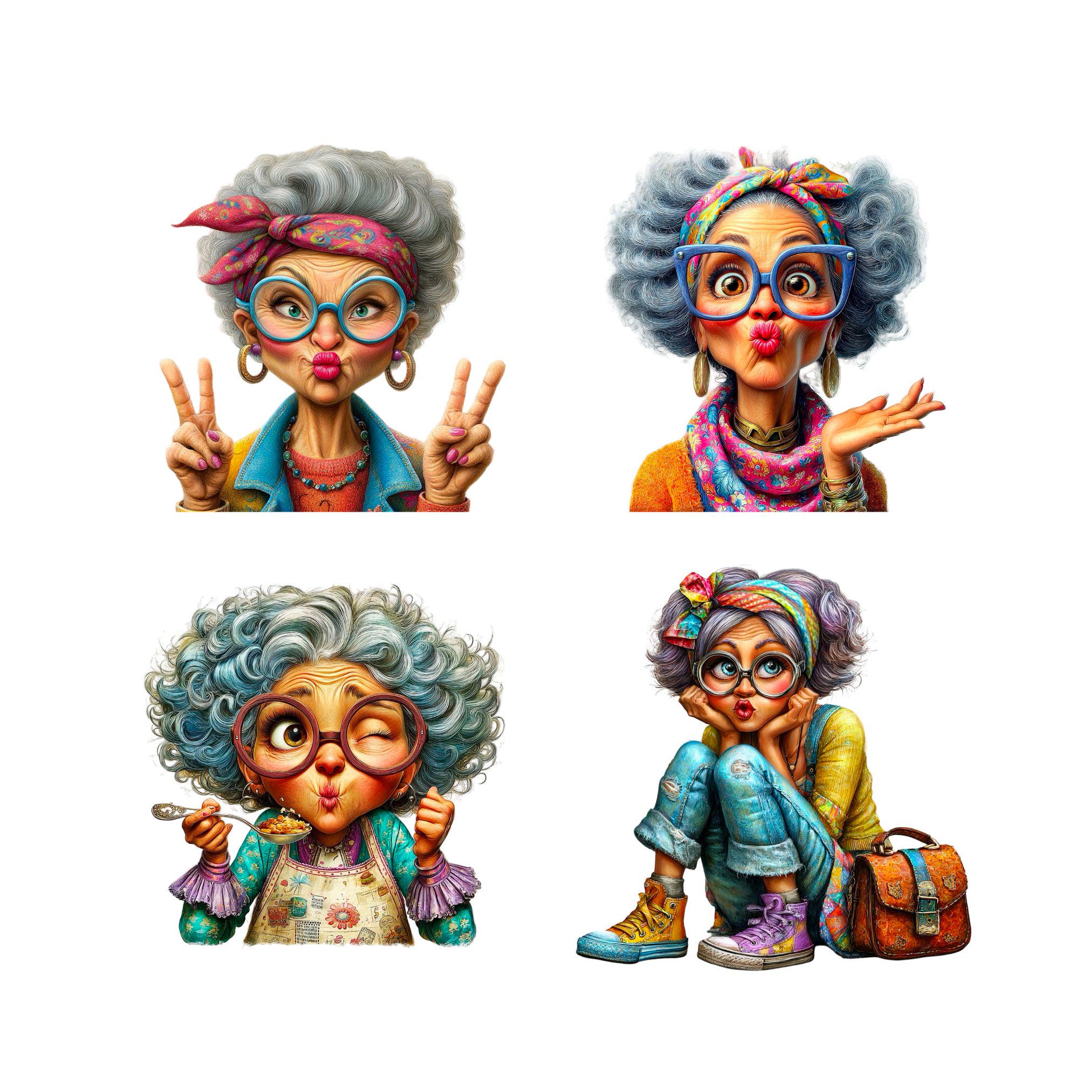 Sassy Grandma Clipart Bundle | Funny Hip Granny PNG | 10 Quirky ...