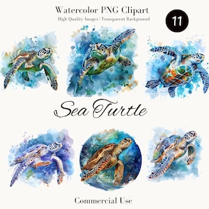11 zeeschildpad clipartset, zeeschildpad afdrukbare aquarel, hoge kwaliteit digitale PNG-downloads voor Paper Craft en Junk Journal