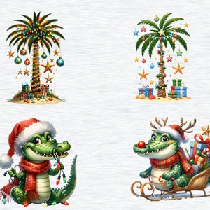 Christmas Crocodile Clipart Bundle, High Quality PNG, Christmas
