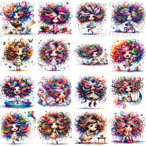 16 schrullige Mädchen Clipart, kommerzielle Nutzung, wunderliche Ephemera, Aquarell JPGs, Sofort Download, Fantasy Junk Journal, Papiermodelle, süße Puppe