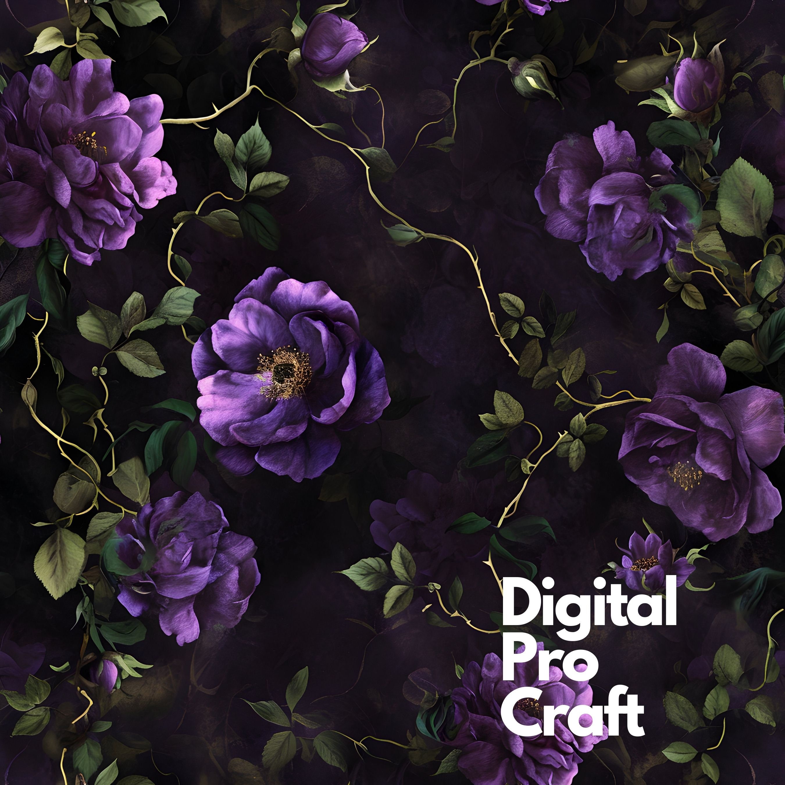 Baroque Purple Rose Digital Paper Set of 16 , Seamless Dark Floral ...
