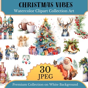Watercolor Christmas Clipart | Painted Christmas Clipart | Christmas Illustrations | JPEG Graphics | Instant Download for Commercial Use