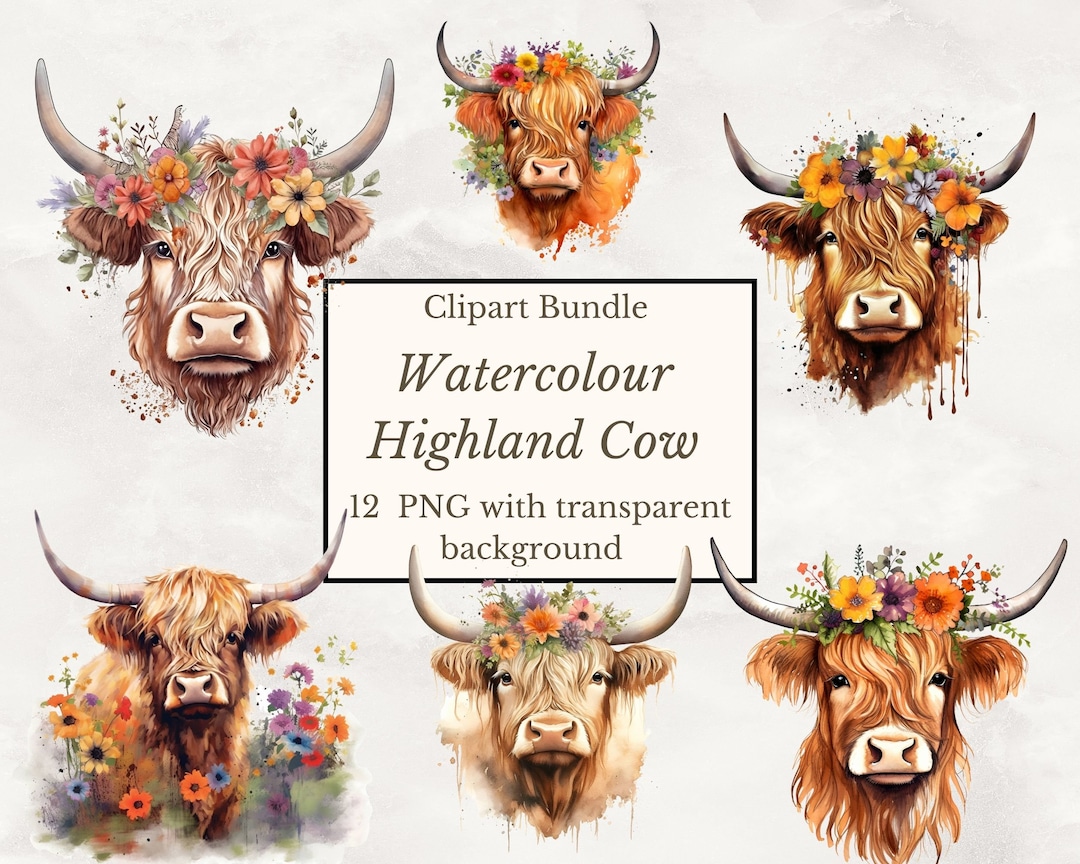 Highland Cow PNG Watercolor Highland Cow Clipart Baby Highland Cow PNG ...