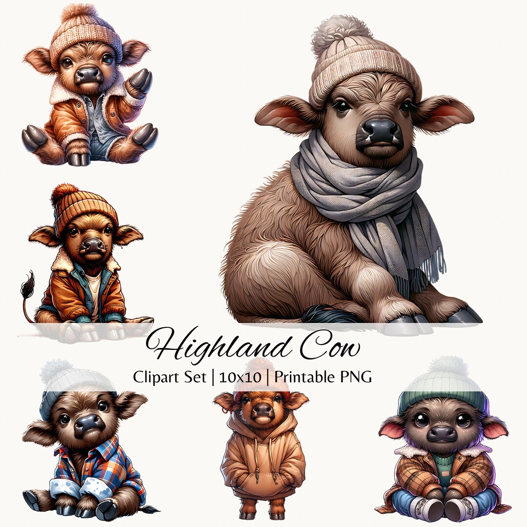 Watercolor Highland Cow Clipart, Cute Cow PNG, Farm Animal Art, Cows ...