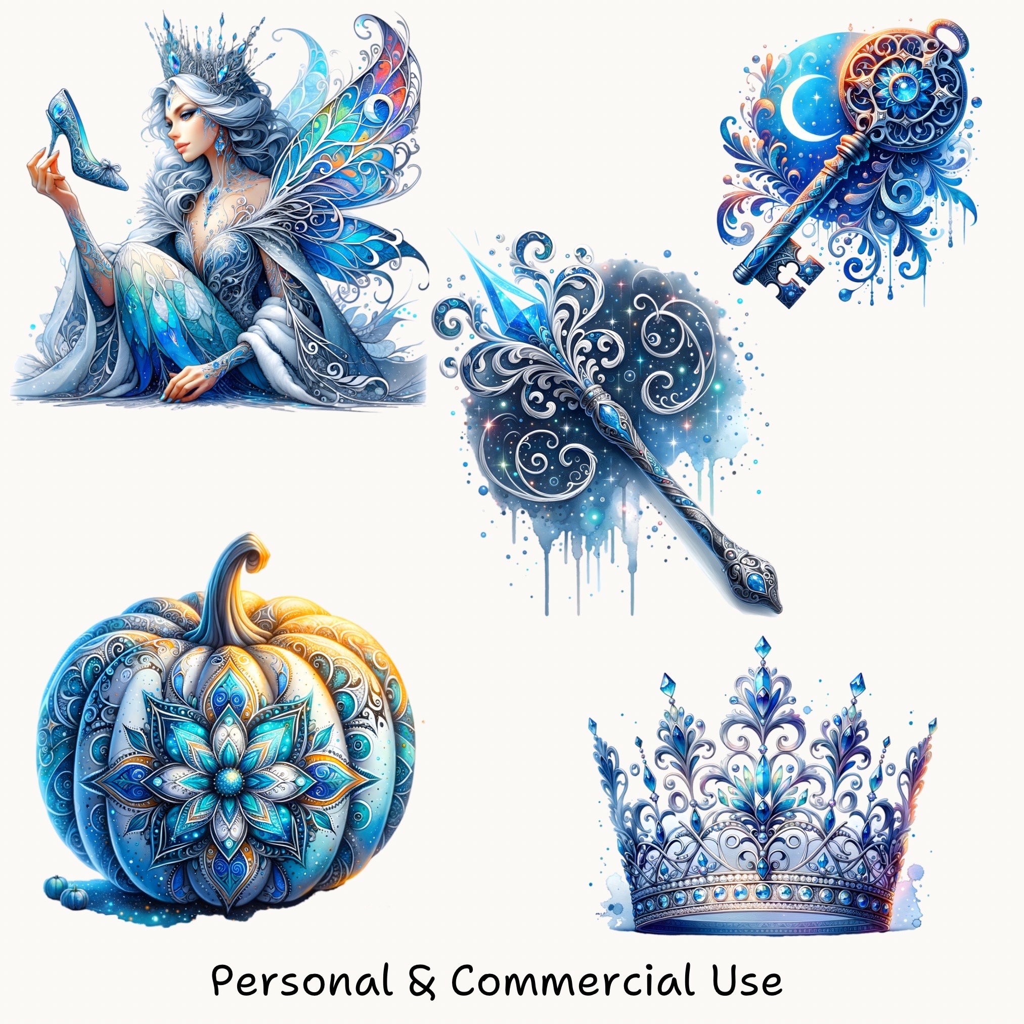 Watercolor Cinderella PNG Clipart Bundle – Party Watercolor Cinderella ...