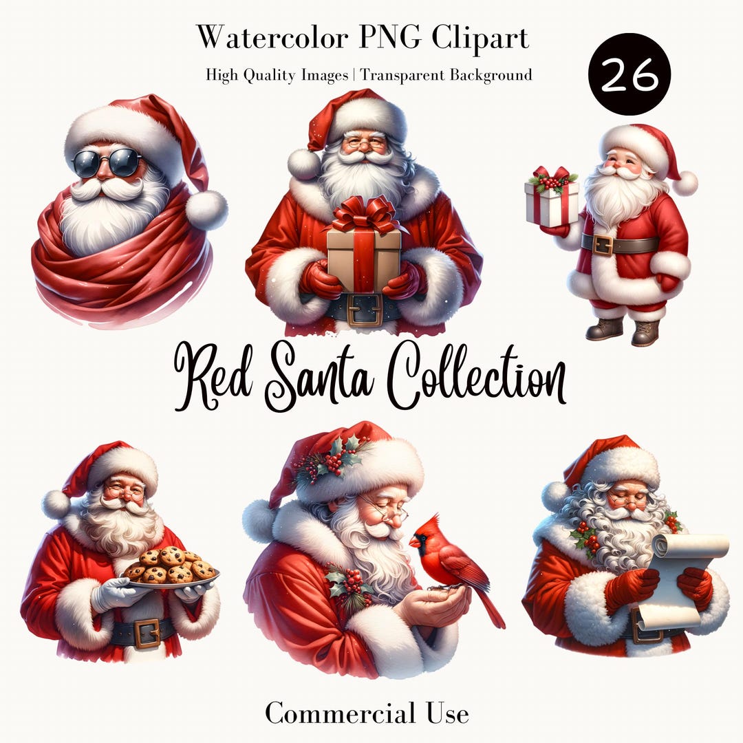 Watercolor Red Santa PNG Clipart, Red Santa Collection, Christmas ...