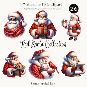 Aquarelle Père Noël rouge PNG Clipart, collection Père Noël rouge, art numérique de Noël, clipart père Noël, fond Transparent