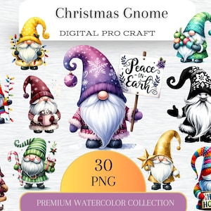 Watercolor Festive Gnomes Collection Clipart, 30 PNG Christmas Gnomes Clipart, Fantasy Clipart, Winter Holidays, Gnomes PNG, Commercial Use