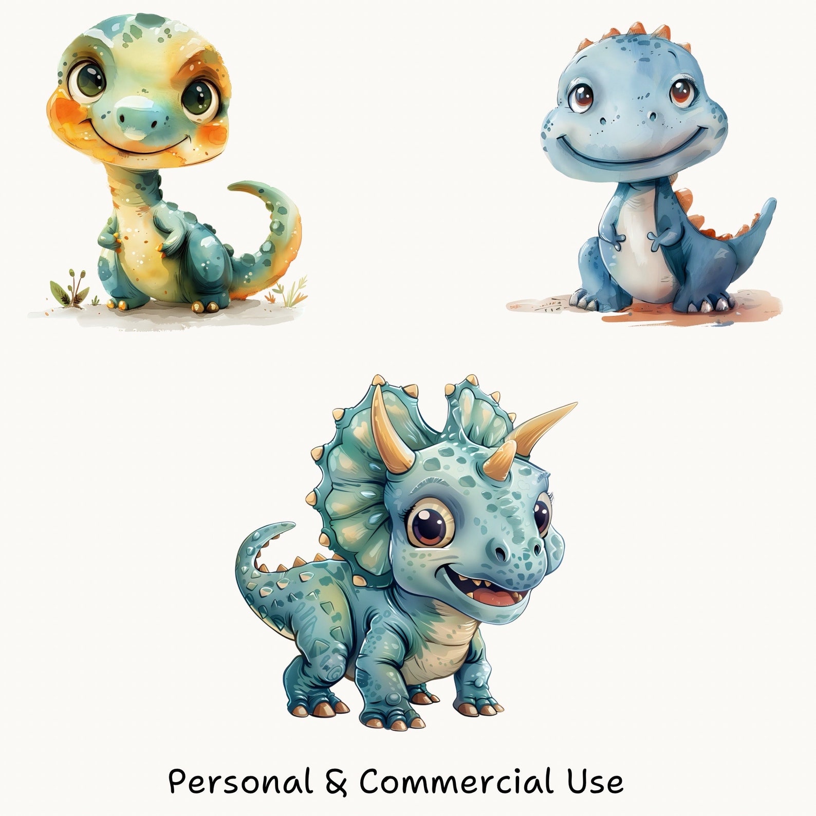 Baby Dinosaur Watercolor PNG Clipart Set, Cute Dinosaur Digital ...